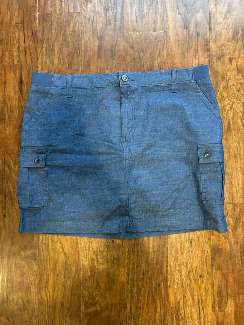 Denim Mini Skirt With Cargo Pockets Buttons built-in under shorts